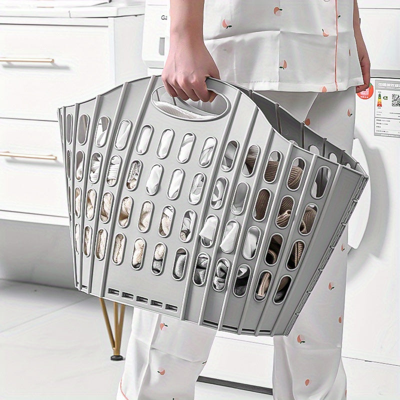 Cesta de ropa plegable gris de 40.64cm x 32cm con asas, montada en la pared, de plástico resistente