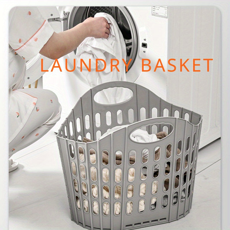 Foldable Gray Laundry Basket 40.64cm x 32cm with Handles Wall-Mounted Sturdy Plastic