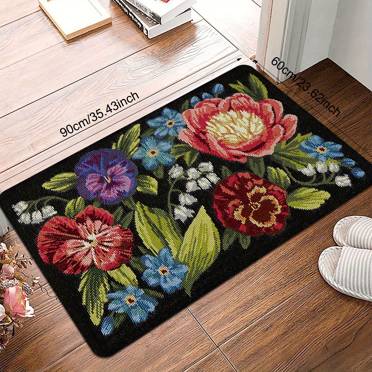 Floral Retro Pixel Entrance Mat Non-Slip Stain-Resistant Indoor Outdoor Rug