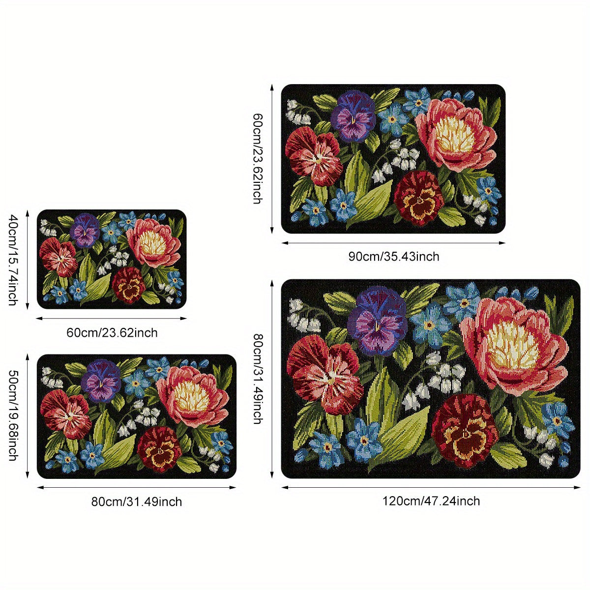 Floral Retro Pixel Entrance Mat Non-Slip Stain-Resistant Indoor Outdoor Rug