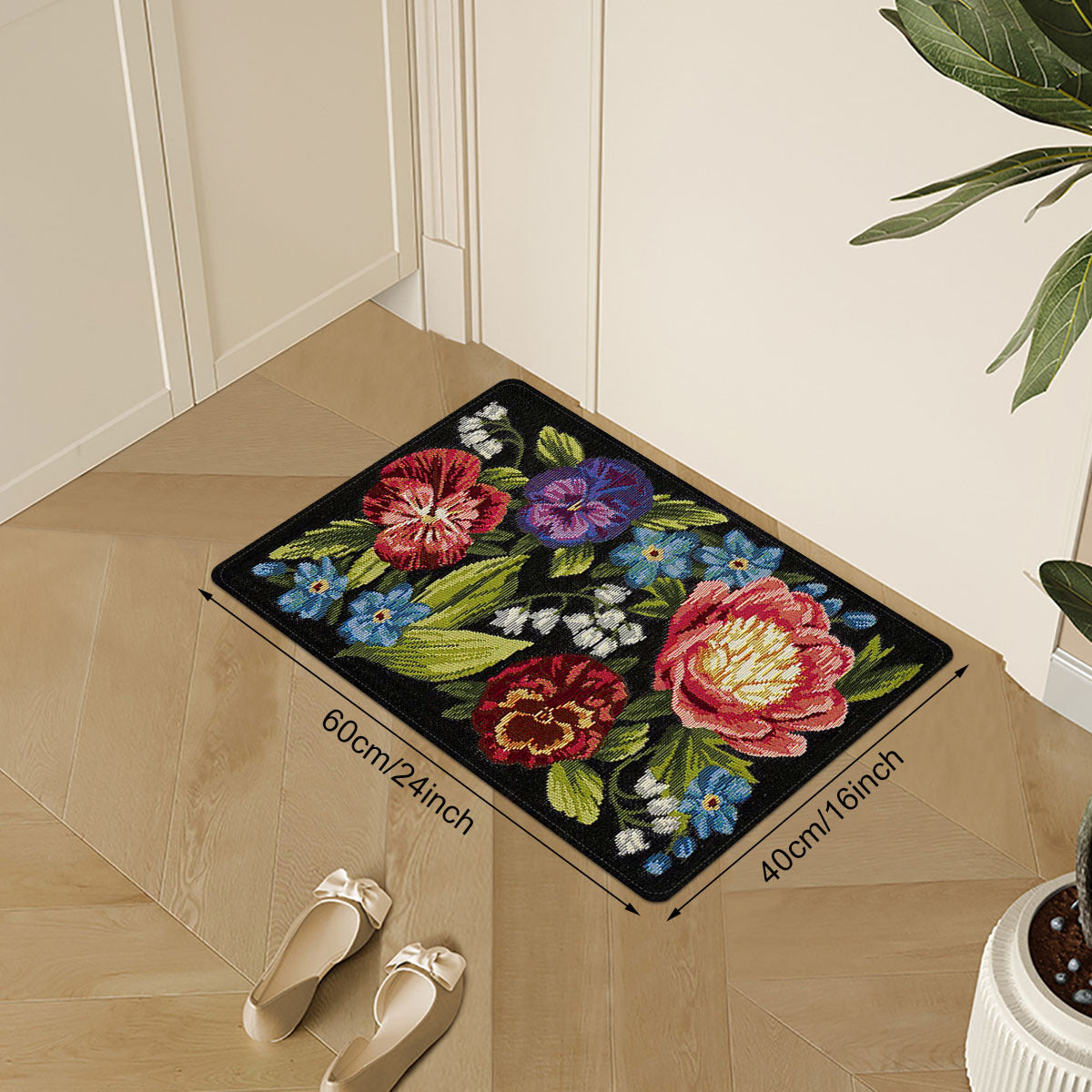 Floral Retro Pixel Entrance Mat Non-Slip Stain-Resistant Indoor Outdoor Rug