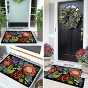 Floral Retro Pixel Entrance Mat Non-Slip Stain-Resistant Indoor Outdoor Rug