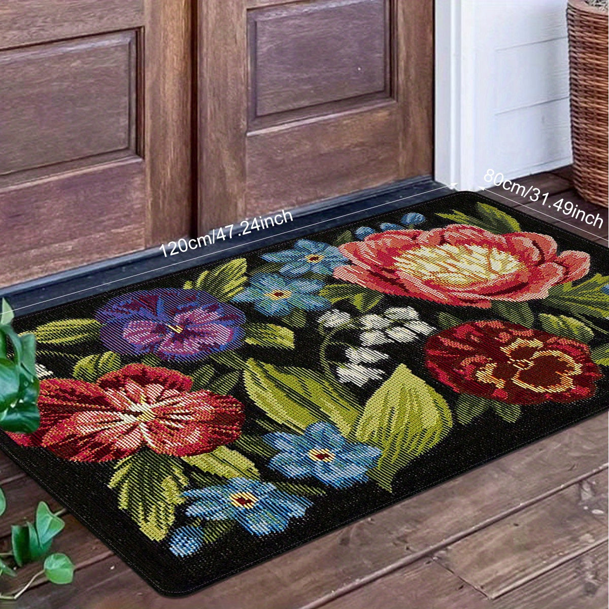 Floral Retro Pixel Entrance Mat Non-Slip Stain-Resistant Indoor Outdoor Rug