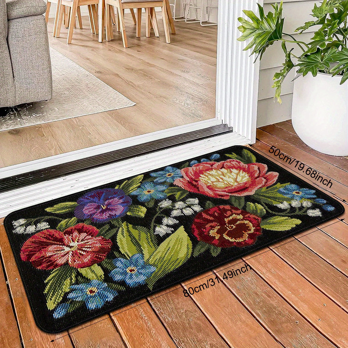 Floral Retro Pixel Entrance Mat Non-Slip Stain-Resistant Indoor Outdoor Rug
