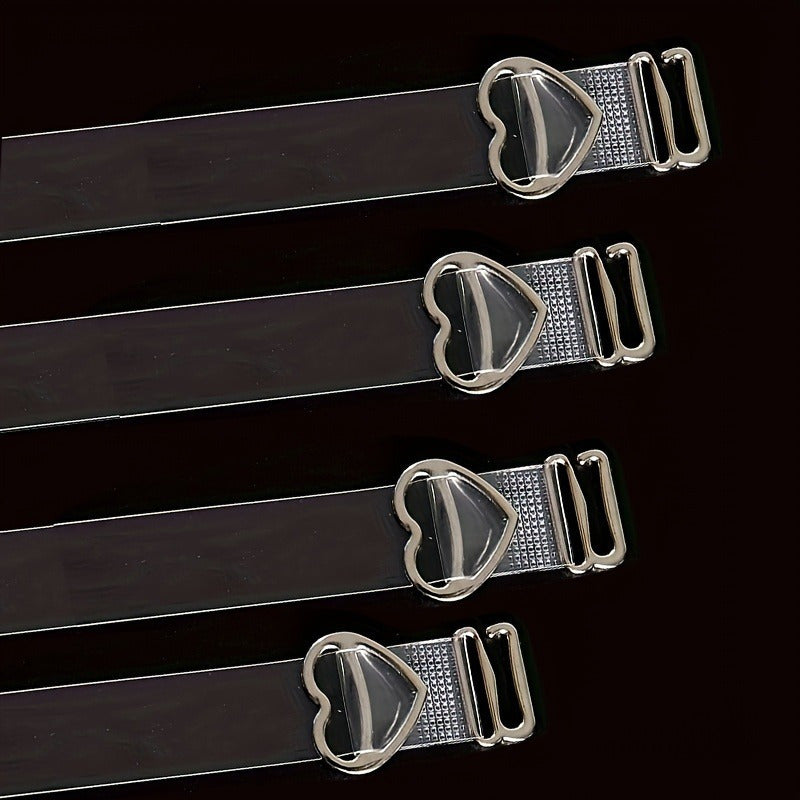 4 Transparent Detachable Bra Straps with Heart Buckles Adjustable Elastic Non-Slip for Women
