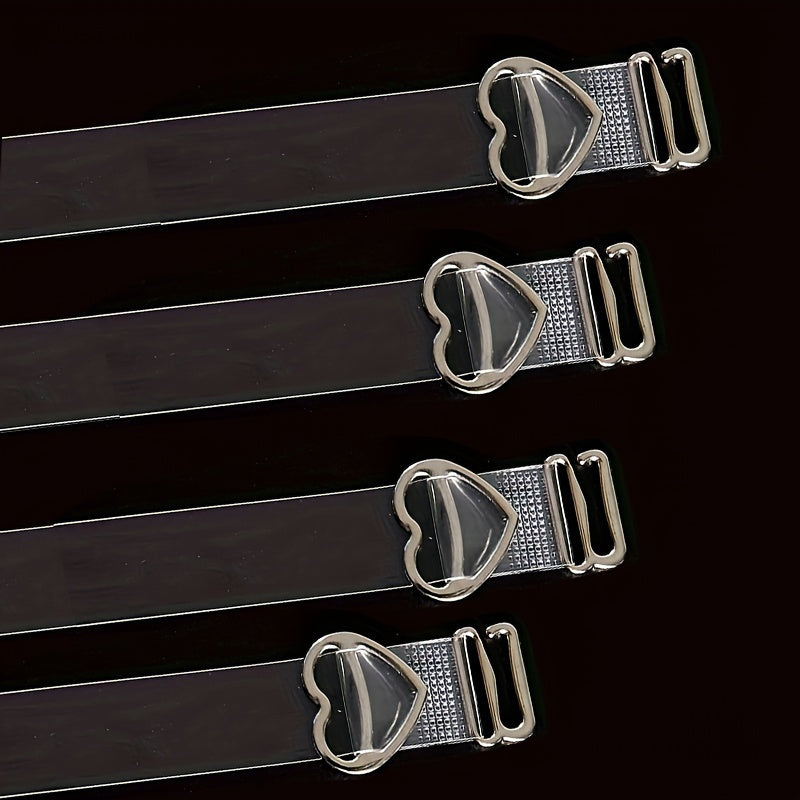 4 Transparent Detachable Bra Straps with Heart Buckles Adjustable Elastic Non-Slip for Women
