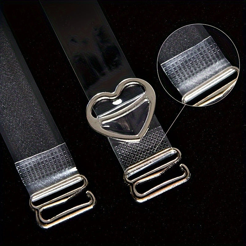 4 Transparent Detachable Bra Straps with Heart Buckles Adjustable Elastic Non-Slip for Women