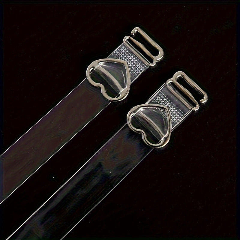 4 Transparent Detachable Bra Straps with Heart Buckles Adjustable Elastic Non-Slip for Women