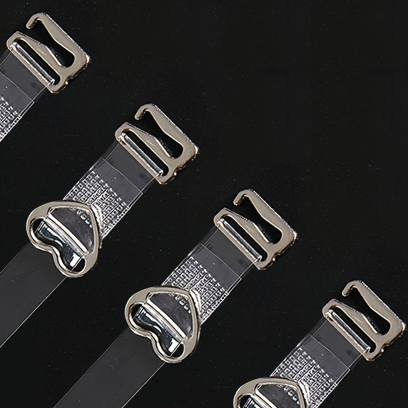 4 Transparent Detachable Bra Straps with Heart Buckles Adjustable Elastic Non-Slip for Women