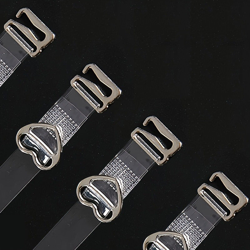 4 Transparent Detachable Bra Straps with Heart Buckles Adjustable Elastic Non-Slip for Women