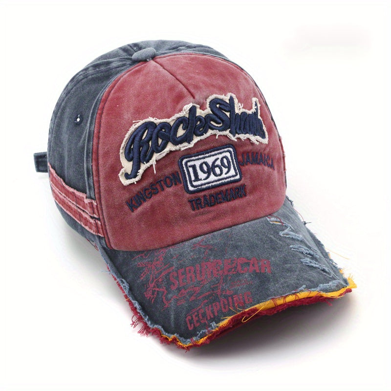 Vintage Distressed 1969 Embroidered Baseball Cap with Frayed Edges Adjustable for Men and Women