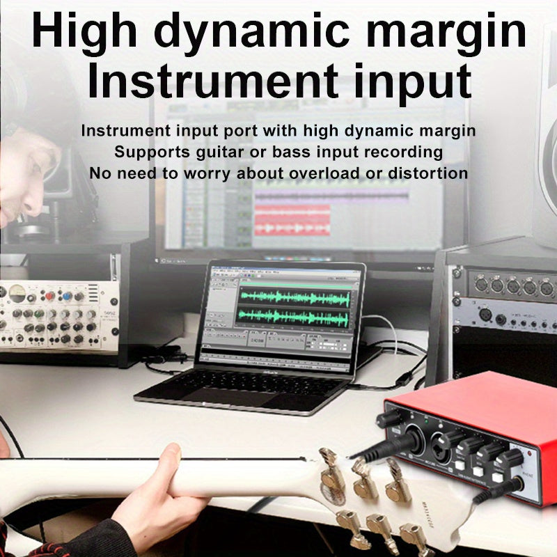 Аудиоинтерфейс с 2 каналами, звуковая карта с дисплеем, 24-бит/196 кГц, фантомное питание XLR