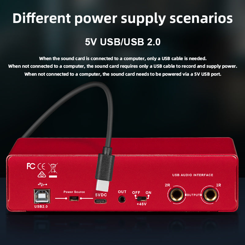 Аудиоинтерфейс с 2 каналами, звуковая карта с дисплеем, 24-бит/196 кГц, фантомное питание XLR