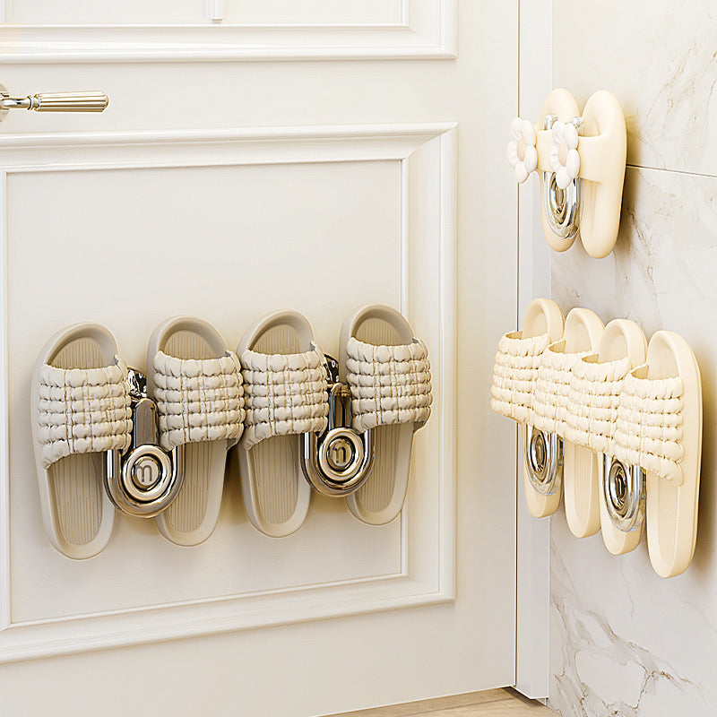 Wall-Mounted Slipper Rack No Drilling Water-Drain Shoe Organizer
