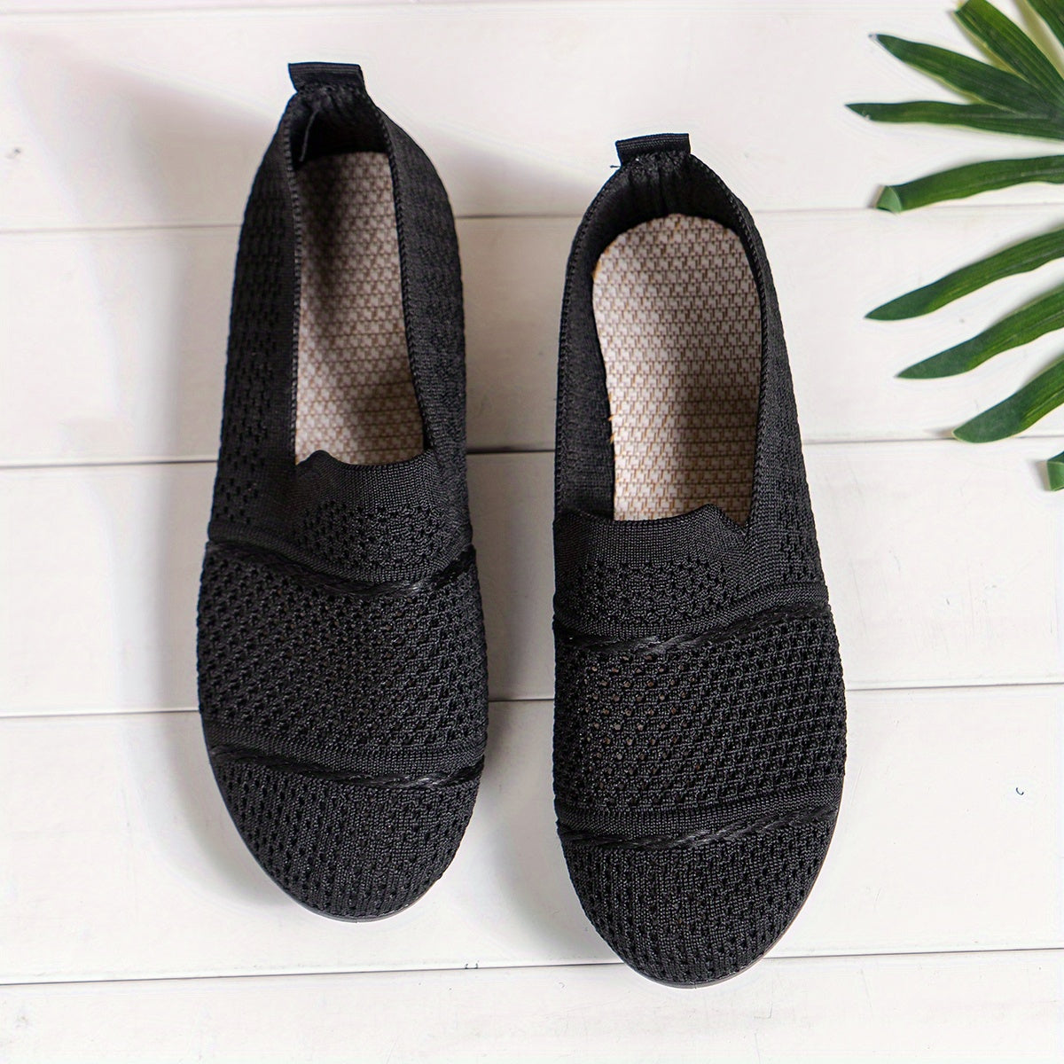 Mocasines slip-on de punto transpirable para mujer, zapatos planos casuales para todas las estaciones