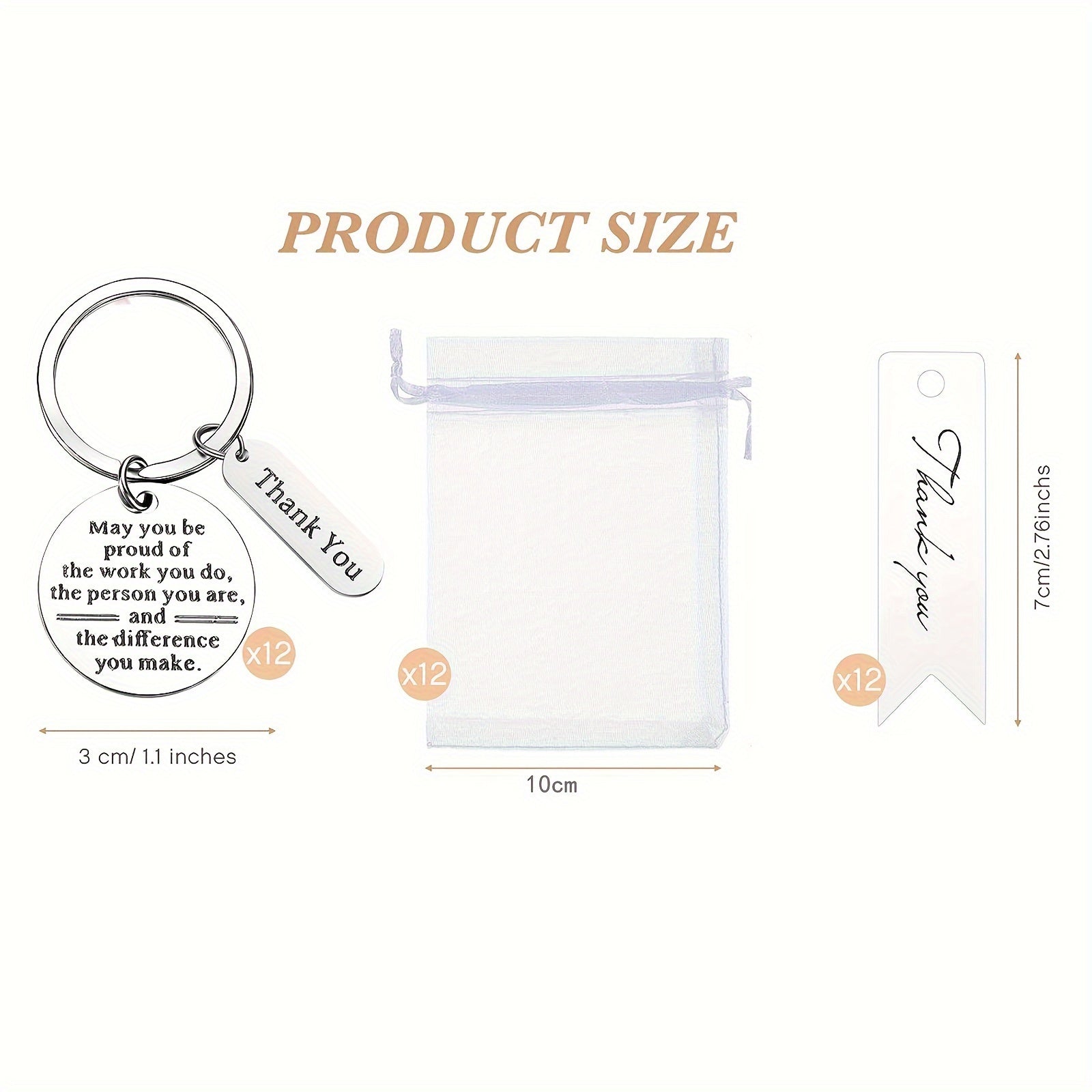 Set of 12 Appreciation Keychains with Thank You Cards for Employees Teachers Nurses