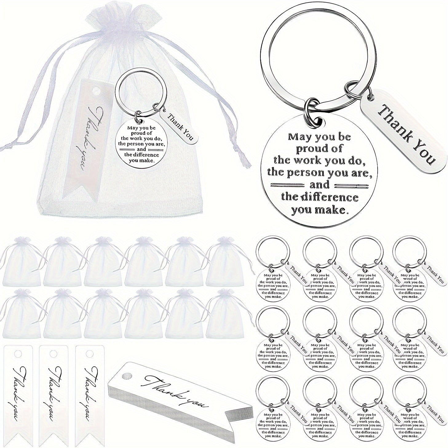 Set of 12 Appreciation Keychains with Thank You Cards for Employees Teachers Nurses
