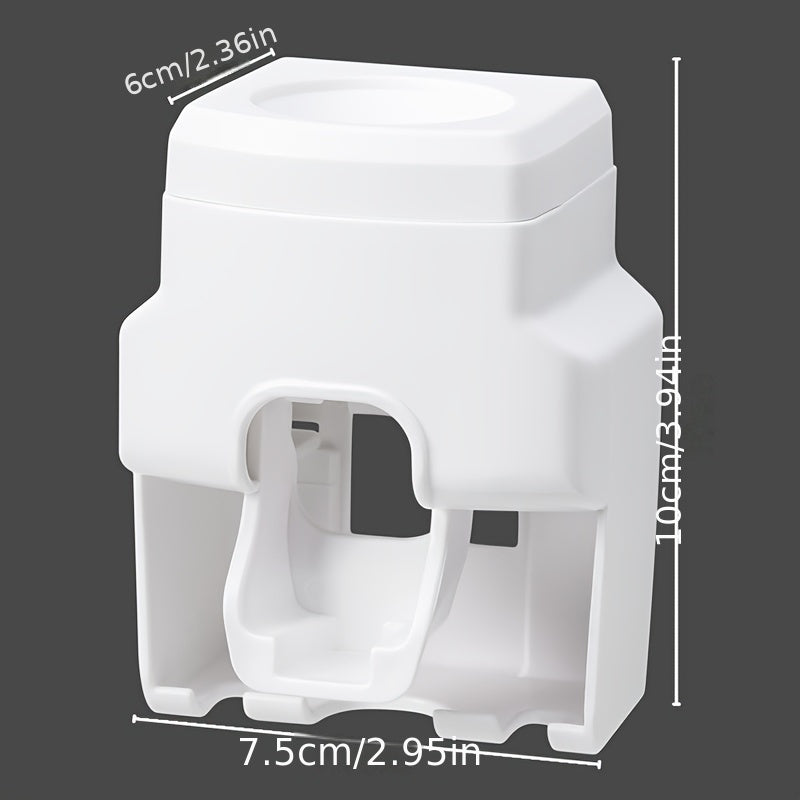 White Pink Wall-Mounted Toothbrush Holder Set With Automatic Dispenser