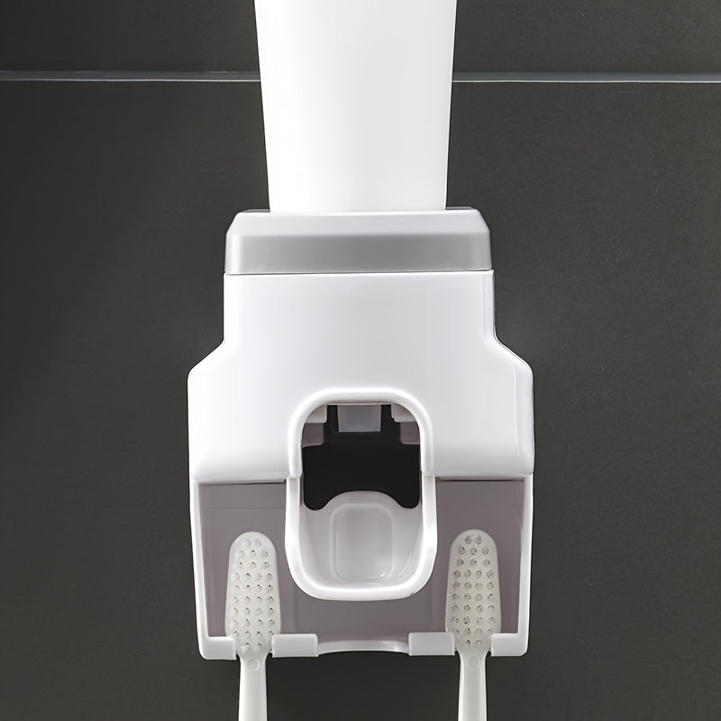 White Pink Wall-Mounted Toothbrush Holder Set With Automatic Dispenser