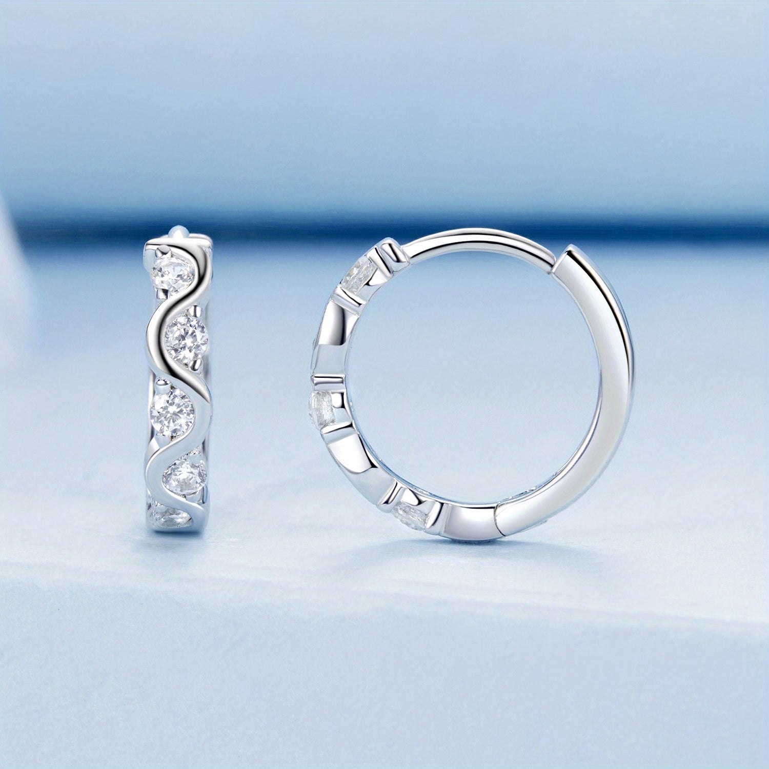 Sterling Silver Wave Earrings Cubic Zirconia Lightweight for Women