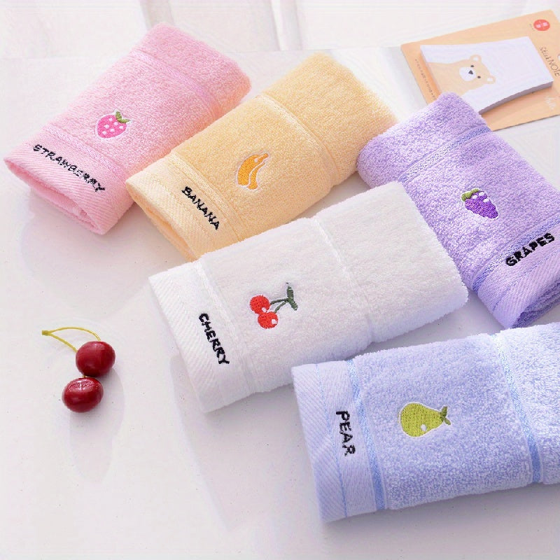 Set of 5 Cotton Face Towels Quick-Dry Cartoon Fruit Designs Bathroom Use