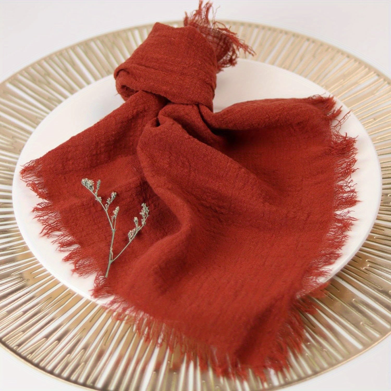 Rustic Linen Napkins with Fringe 32x32 cm Deep Maroon for Elegant Dining and Home Decor