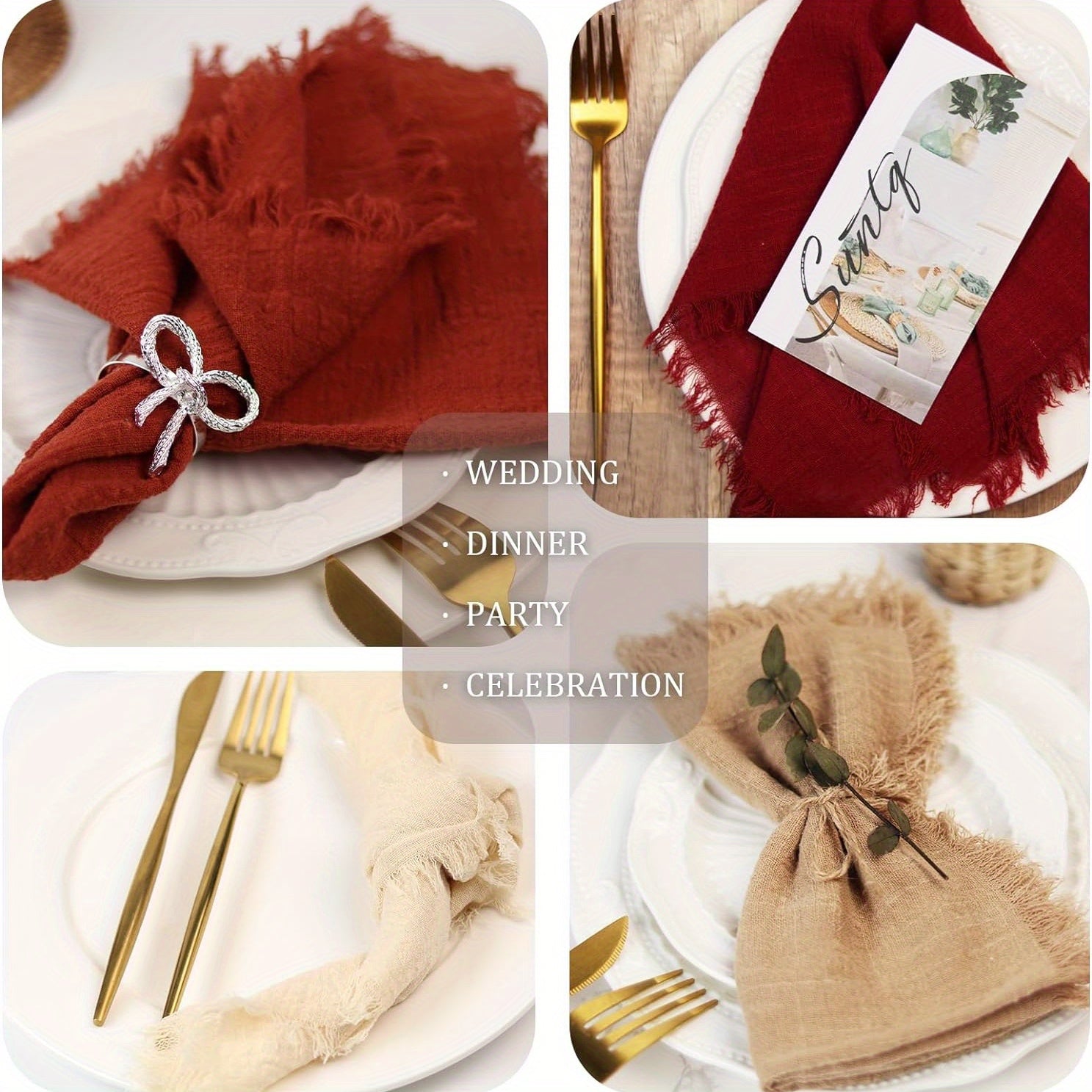 Rustic Linen Napkins with Fringe 32x32 cm Deep Maroon for Elegant Dining and Home Decor