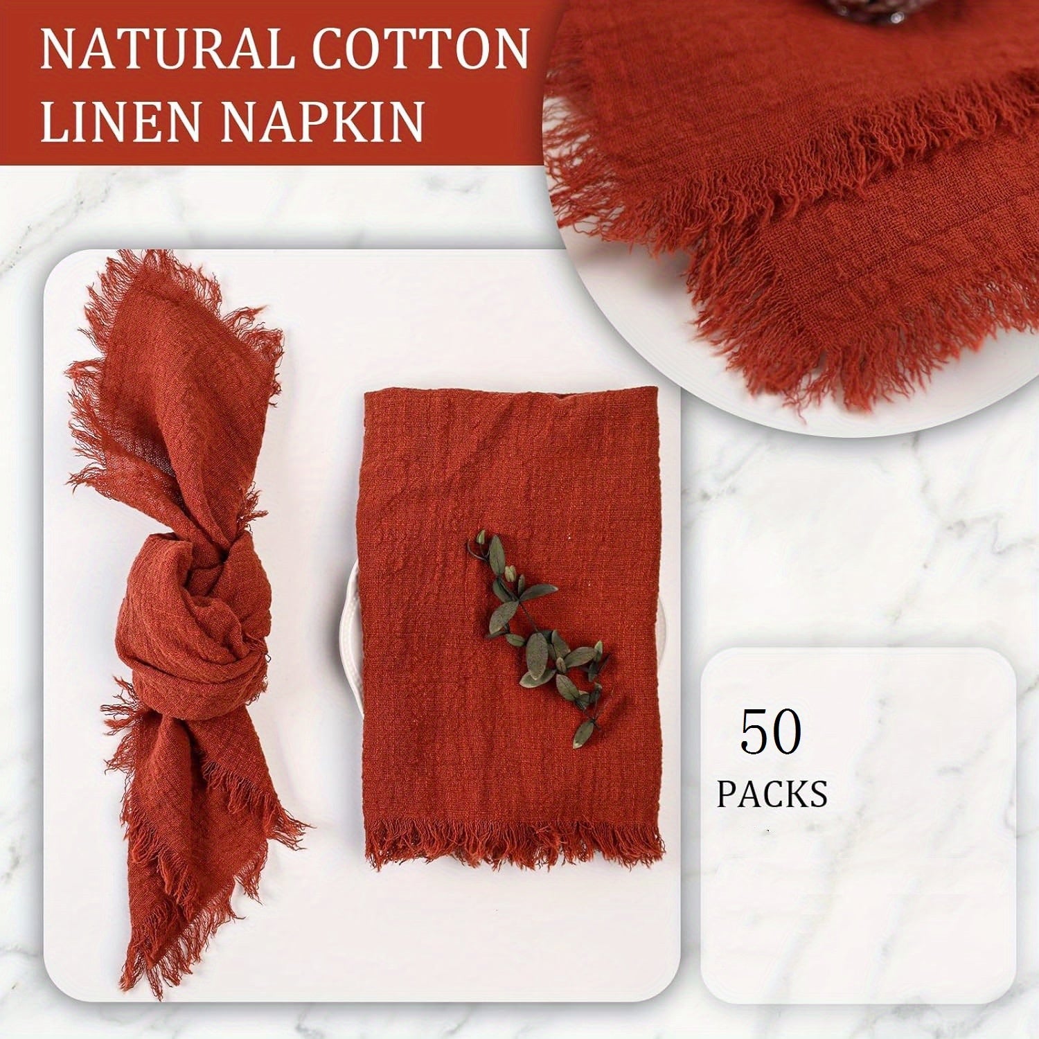 Rustic Linen Napkins with Fringe 32x32 cm Deep Maroon for Elegant Dining and Home Decor