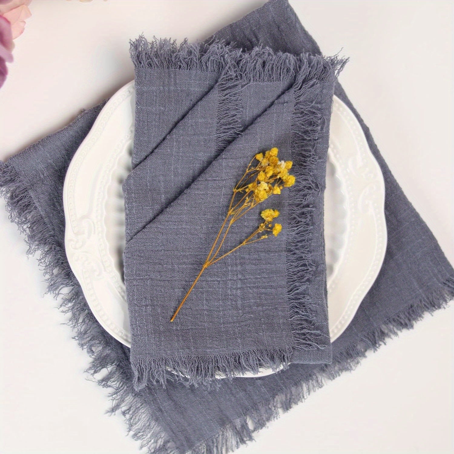 Rustic Linen Napkins with Fringe 32x32 cm Deep Maroon for Elegant Dining and Home Decor