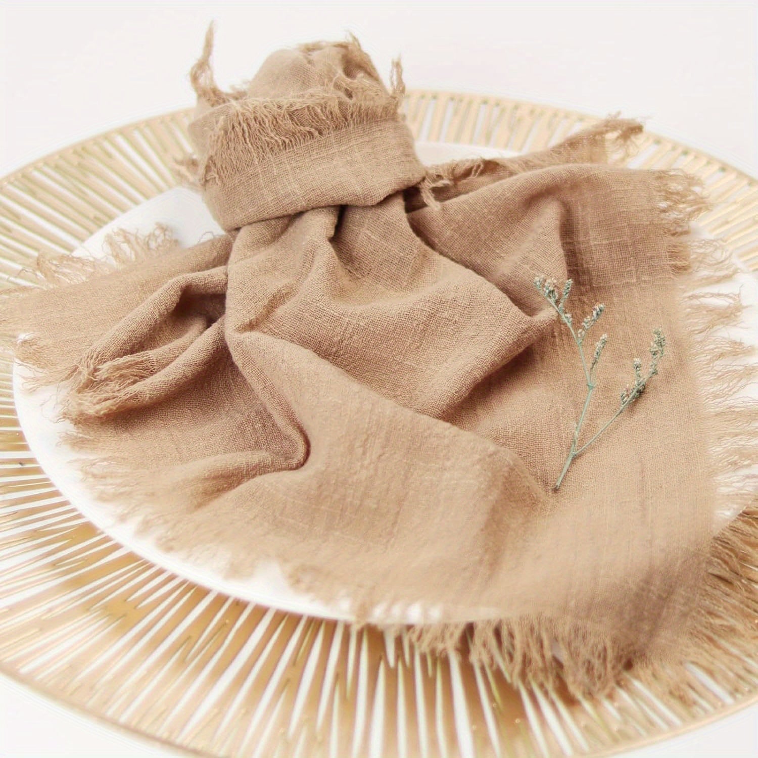 Rustic Linen Napkins with Fringe 32x32 cm Deep Maroon for Elegant Dining and Home Decor