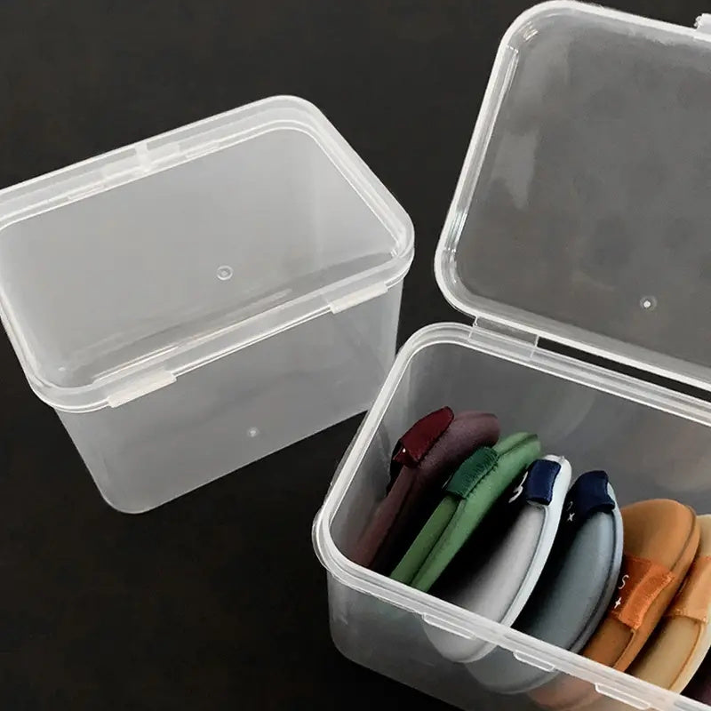 Caja de almacenamiento de plástico con cierre de hebilla para organizar joyas y cosméticos