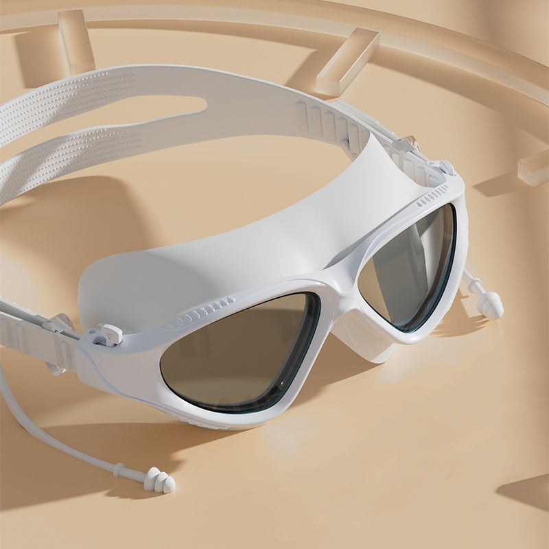 Waterproof Anti-Fog Swimming Goggles for Men and Women Black PC Large Frame