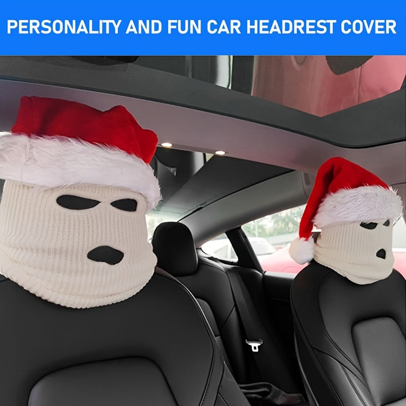 Universal Polyester Car Headrest Covers 2pcs Full Face Mask Design
