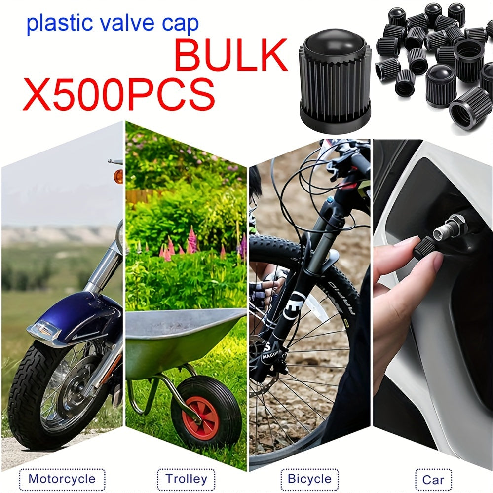 500pcs Black Plastic Tire Valve Caps Universal Dustproof Stem Covers for Cars Bikes Trucks
