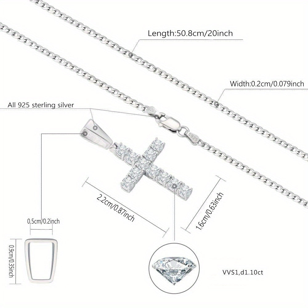Sterling Silver Moissanite Cross Necklace Pendant for Wedding and Gift