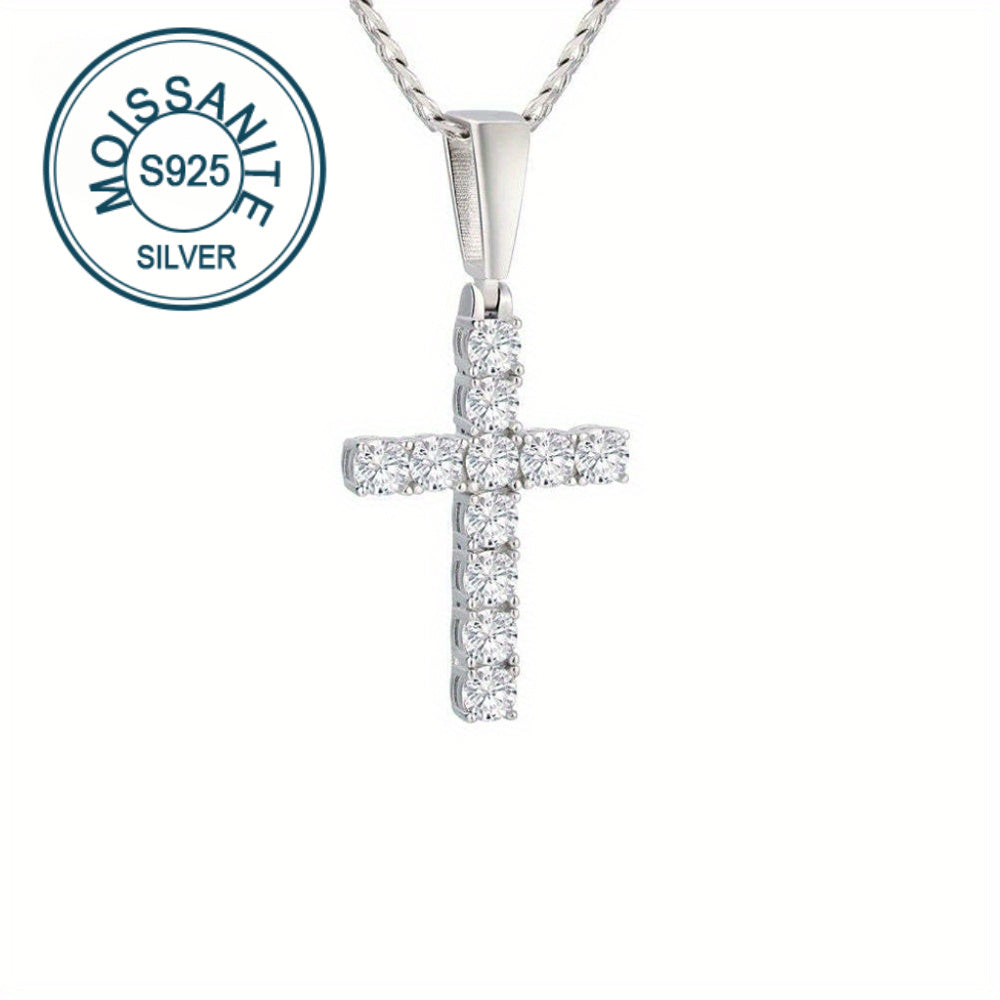 Sterling Silver Moissanite Cross Necklace Pendant for Wedding and Gift