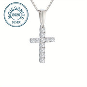 Sterling Silver Moissanite Cross Necklace Pendant for Wedding and Gift