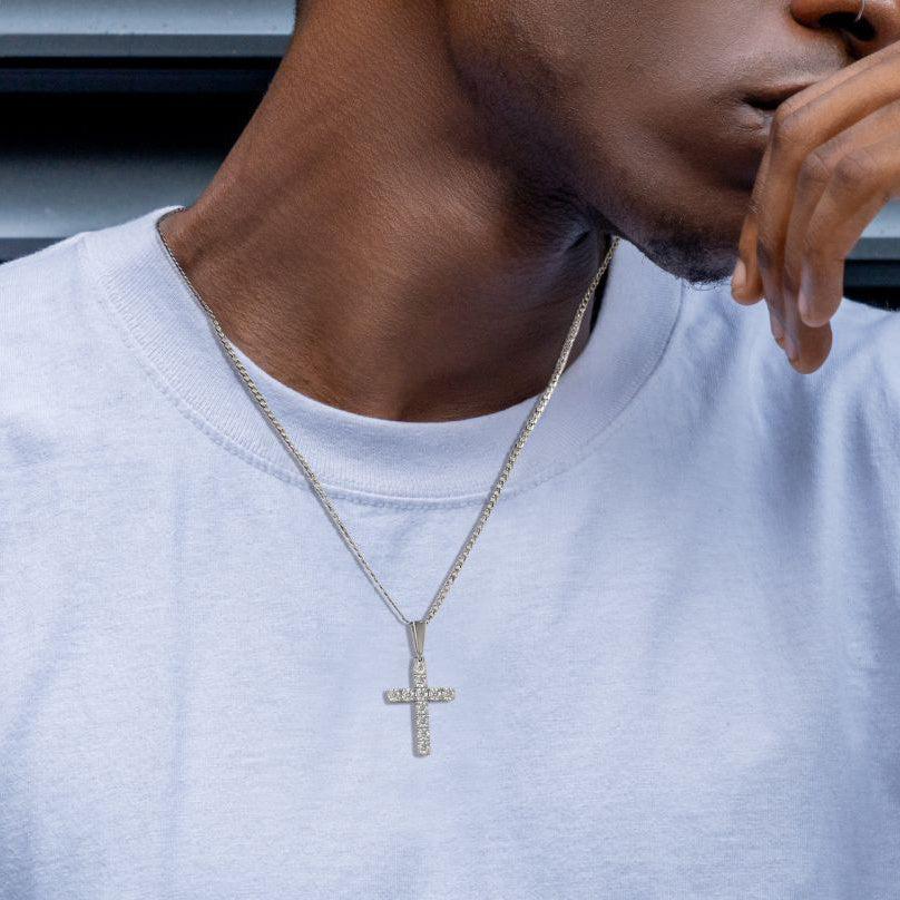 Sterling Silver Moissanite Cross Necklace Pendant for Wedding and Gift