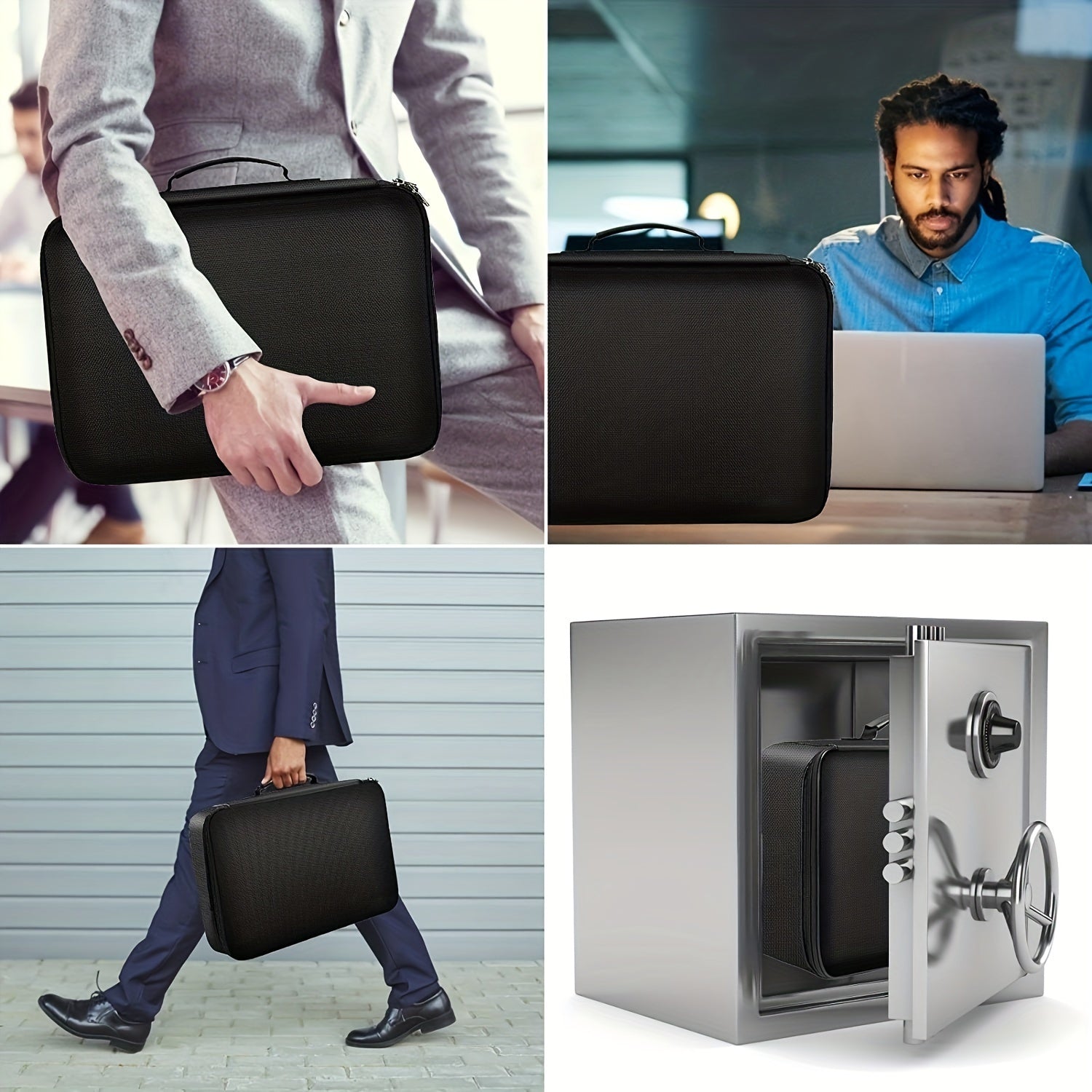 Fireproof Document Bag Water-Resistant Lockable Multi-Layer Storage for Files Passports Travel Office Home