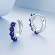 Women's Hoop Earrings with Synthetic Lapis Lazuli Beads Sterling Silver Jewelry