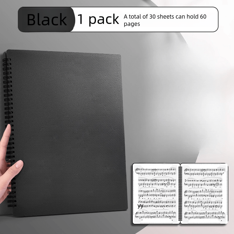 A4 Black Piano Sheet Music Folder 20/30 Pages Double-Sided Choir Marching Band