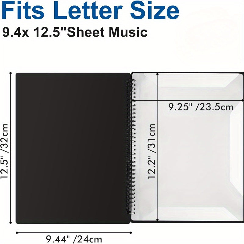 A4 Black Piano Sheet Music Folder 20/30 Pages Double-Sided Choir Marching Band