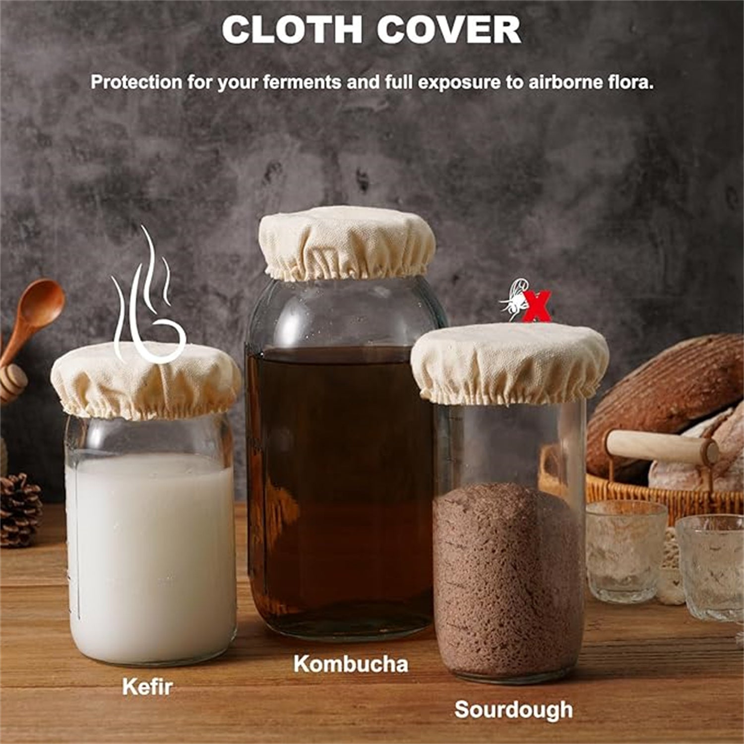 Set of 5 Multi-Layer Fabric Fermentation Covers for Jars 7.62-10.16cm