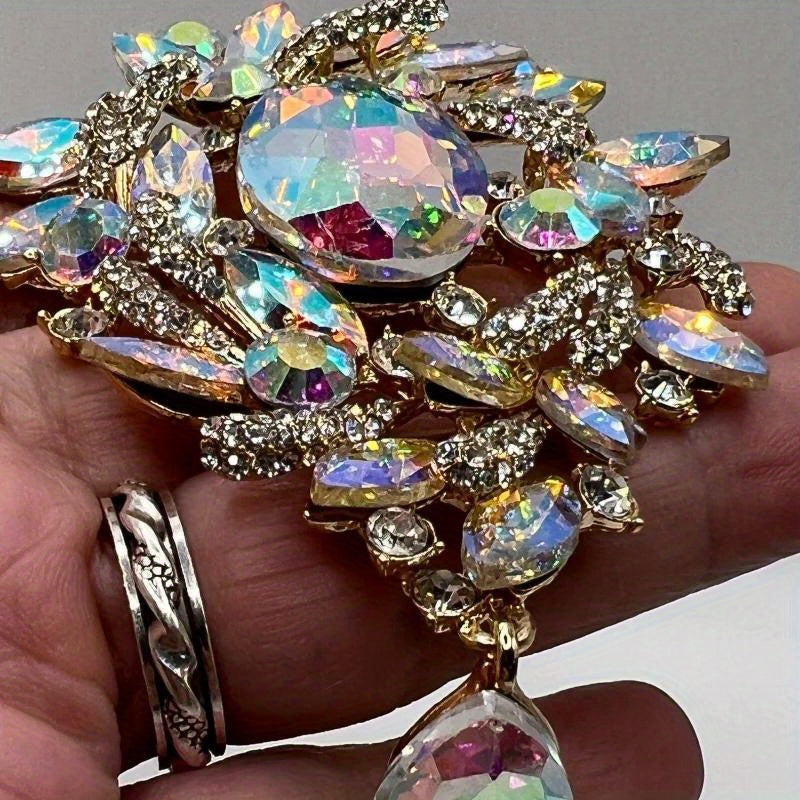 Винтажная стеклянная брошь с ринestones из сплава, элегантный цветочный гем для пальто, изысканная брошь в форме капли воды