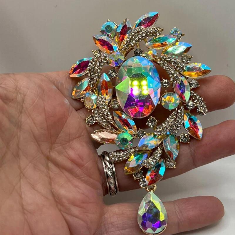 Винтажная стеклянная брошь с ринestones из сплава, элегантный цветочный гем для пальто, изысканная брошь в форме капли воды