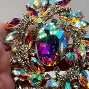 Винтажная стеклянная брошь с ринestones из сплава, элегантный цветочный гем для пальто, изысканная брошь в форме капли воды