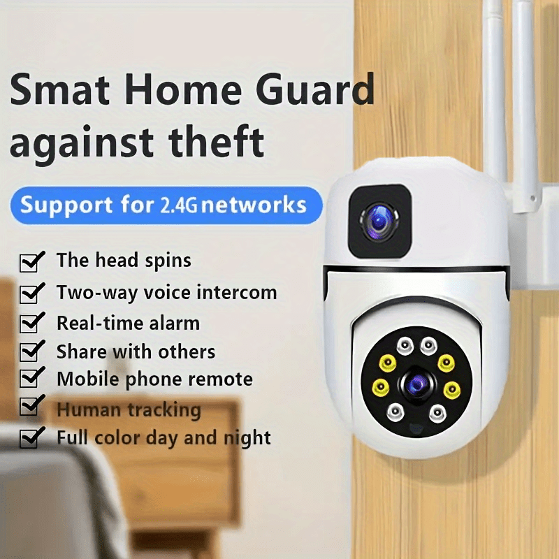 Security Camera with Dual Rotating Lenses Night Vision Motion Detection Two-Way Audio 355 Degree Panoramic
