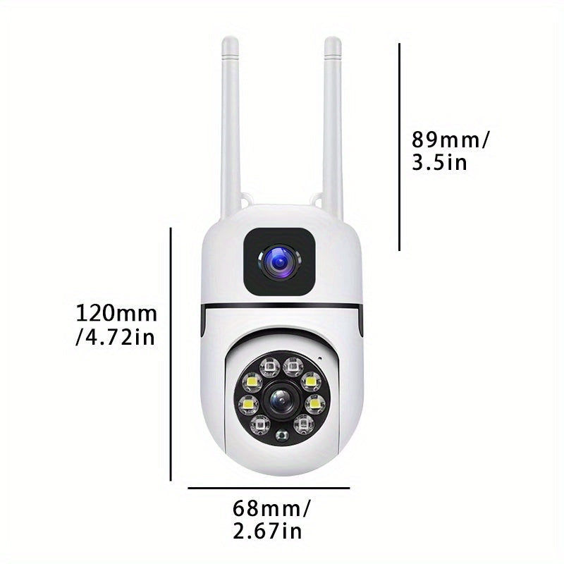 Security Camera with Dual Rotating Lenses Night Vision Motion Detection Two-Way Audio 355 Degree Panoramic