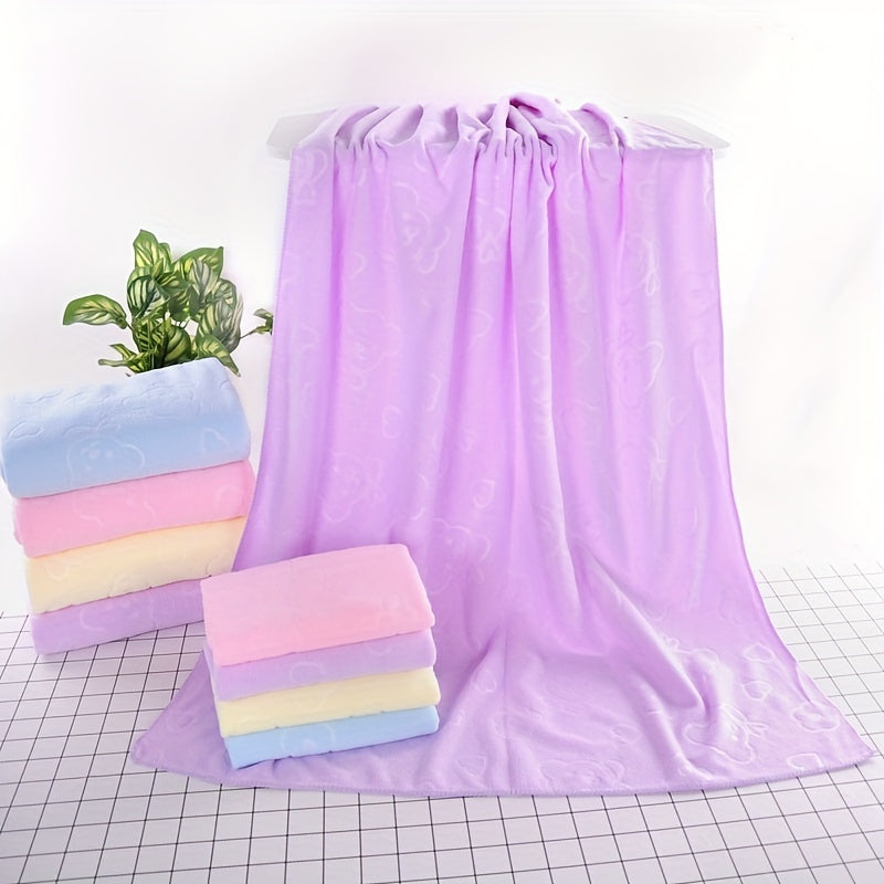 200g Microfiber Bath Towel with Bear Design Ultra Soft Absorbent Quick-Drying for Bathroom Pool Beach