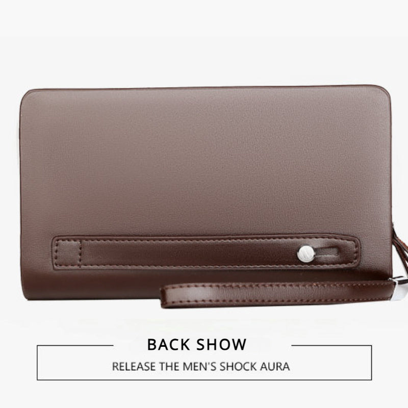 Men's Faux Leather Multi-Layer Business Handbag with Flap Phone Clutch and Card Slots